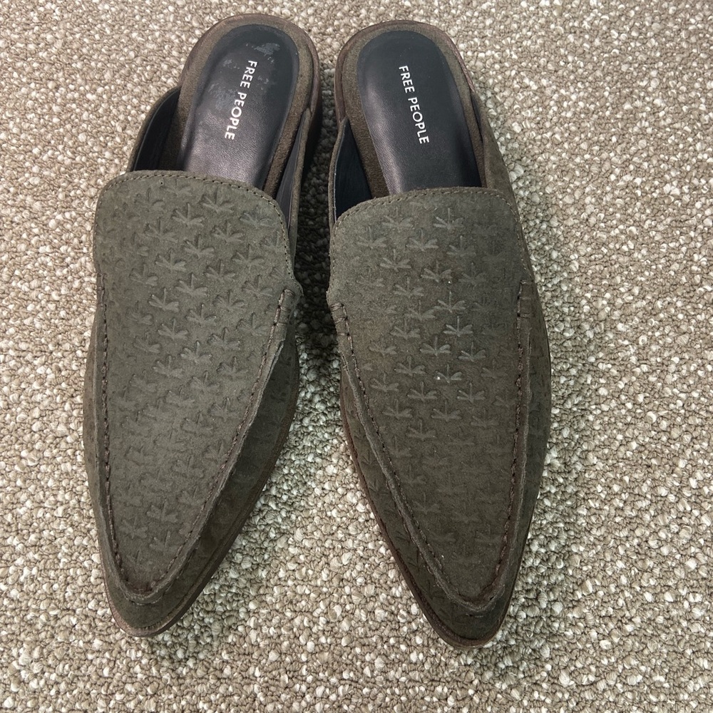 Free People Women Dragonfly Espresso Suede Slip-On Loafers, Backless,Pointed Toe